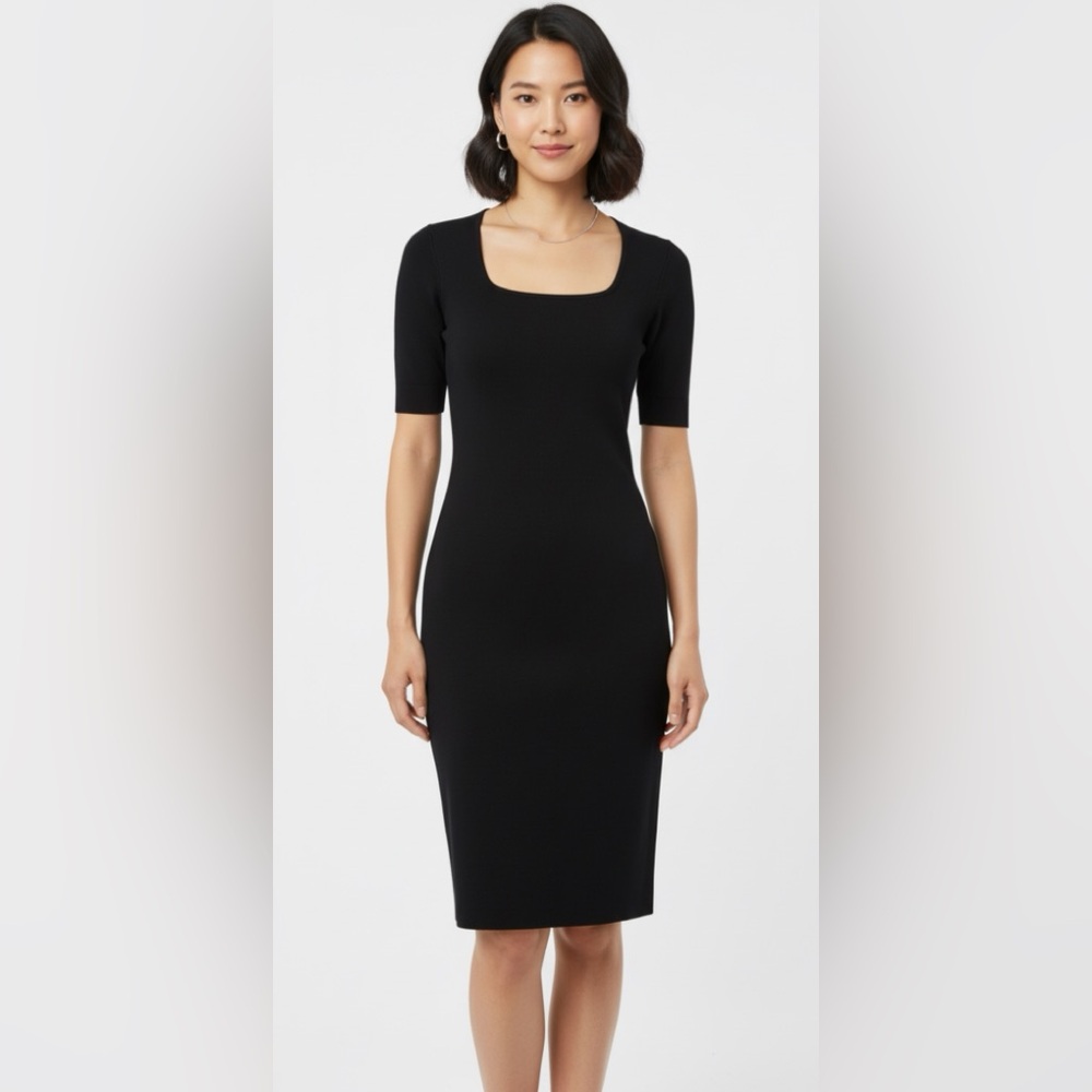 ESCADA Square Neckline Knee-Length Jersey Black Dress (LBD)size 38